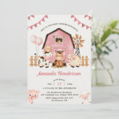 Roze Meisje Boerderijdieren Baby shower Party Kaart (Staand voorkant)
