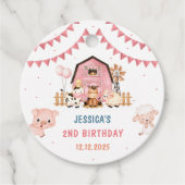 Roze Meisje Boerderijdieren Verjaardagsfeest Bedankjes Labels (Voorkant)