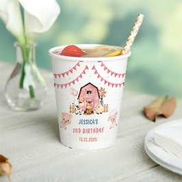 Roze Meisje Boerderijdieren Verjaardagsfeest Papieren Bekers