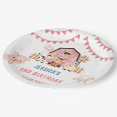 Roze Meisje Boerderijdieren Verjaardagsfeest Papieren Bordje (Gekanteld)
