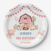 Roze Meisje Boerderijdieren Verjaardagsfeest Papieren Bordje (Voorkant)