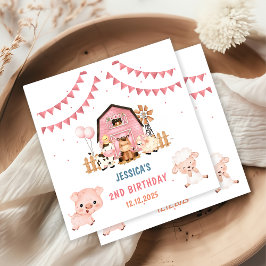 Roze Meisje Boerderijdieren Verjaardagsfeest Servet