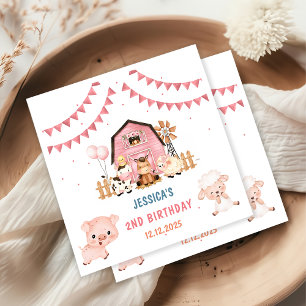Roze Meisje Boerderijdieren Verjaardagsfeest Servet