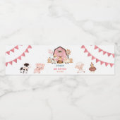 Roze Meisje Boerderijdieren Verjaardagsfeest Waterfles Etiket (Enkel label)