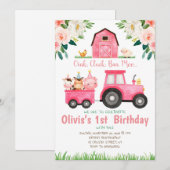 Roze meisje Boerderijdieren verjaardagsfeestje Kaart (Voorkant / Achterkant)