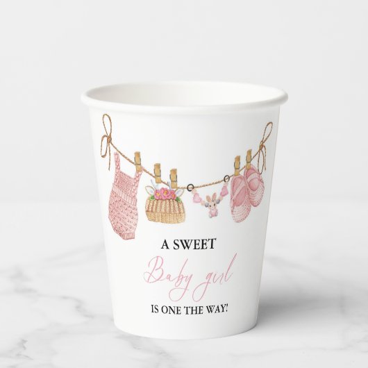 Roze Meisje Bohemian Kleding Baby shower Papieren Bekers (Achterkant)