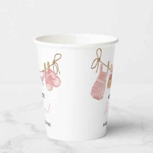 Roze Meisje Bohemian Kleding Baby shower Papieren Bekers (Links)