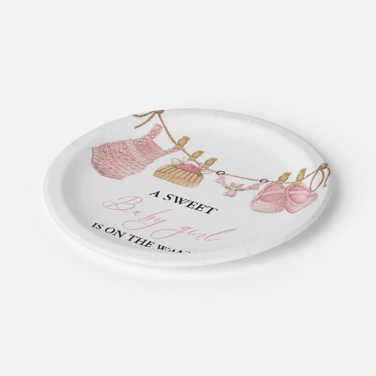 Roze Meisje Bohemian Kleding Baby shower Papieren Bordje (Gekanteld)