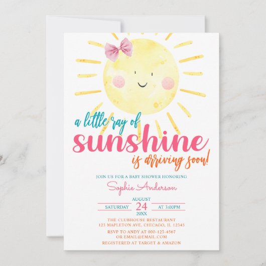 Roze meisje Bow een kleine Ray van zonnig Baby sho Kaart (Voorkant)