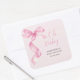Roze Meisje Bow Oh Baby shower Vierkante Sticker