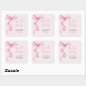 Roze Meisje Bow Oh Baby shower Vierkante Sticker (Vel)