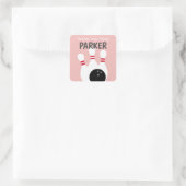 Roze Meisje Bowling Party Verjaardagsgunst Vierkante Sticker (Tas)