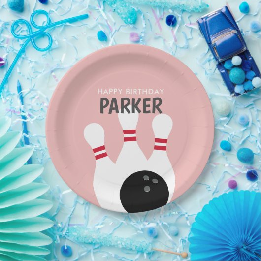 Roze Meisje Bowling Verjaardagsfeestje Papieren Bordje (Feest)