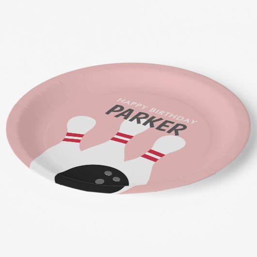 Roze Meisje Bowling Verjaardagsfeestje Papieren Bordje (Gekanteld)