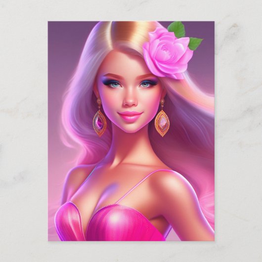 Roze meisje briefkaart (Voorkant)