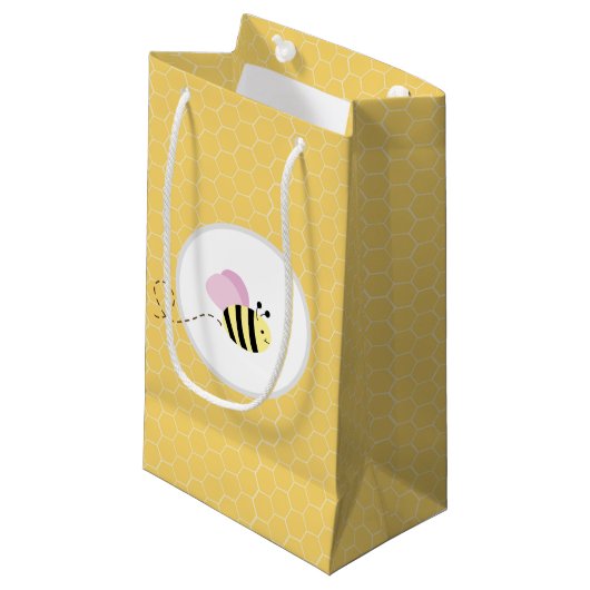 Roze Meisje Bumble Bee Honeycomb Gift Bag Klein Cadeauzakje (Voorkant Gekanteld)