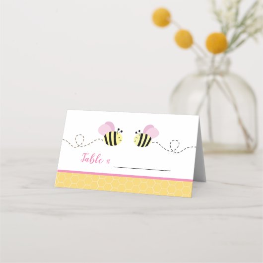 Roze Meisje Bumble Bee Place Cards Plaatskaartje (Voorkant)