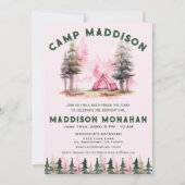 Roze Meisje Camping Verjaardag Sleepover Uitnodigi Kaart (Voorkant)