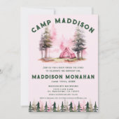 Roze Meisje Camping Verjaardag Uitnodiging (Voorkant)