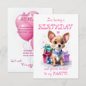 Roze Meisje Chihuahua Verjaardagsfeestje Kaart (Voorkant / Achterkant)