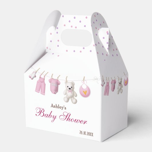 Roze Meisje Clothesline Baby shower Favor Box Bedankdoosjes (Voorkant Zijde)
