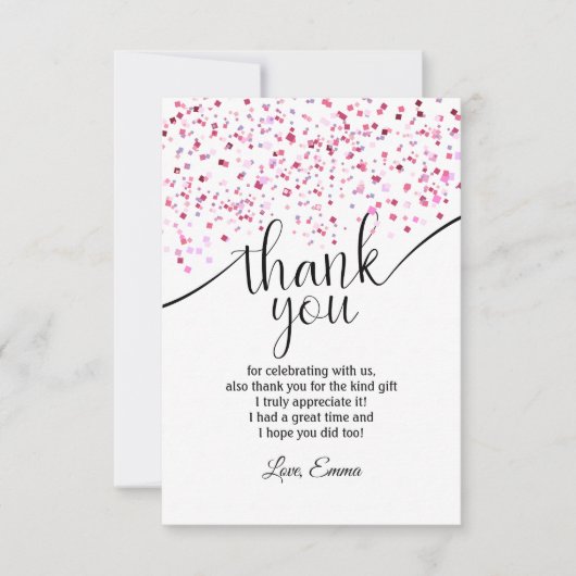 roze, meisje, confetti, bedankt kaart (Voorkant)