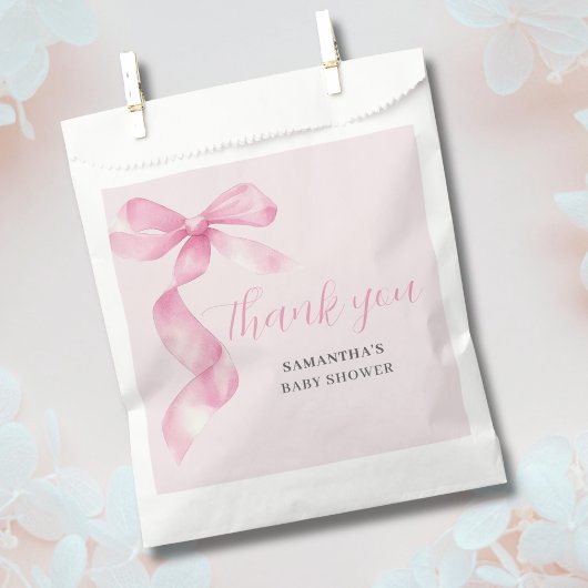 Roze Meisje Coquette Bow Baby shower Bedankt Bedankzakje