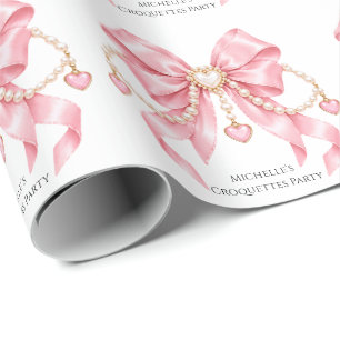 Roze Meisje Coquette & Parels Verjaardagsfeestje Cadeaupapier