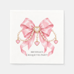 Roze Meisje Coquette & Parels Verjaardagsfeestje Servet