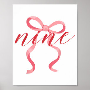 Roze Meisje Coquette Strik 9 Jaar 9de Verjaardag F Poster