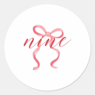 Roze Meisje Coquette Strik 9 Jaar Oud 9e Verjaarda Ronde Sticker