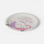 Roze Meisje Dinosaurus 5e Verjaardag Feestschuim T Papieren Bordje (Gekanteld)