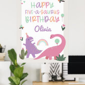 Roze Meisje Dinosaurus 5e Verjaardagsfeestje Poste Poster (Thuiskantoor)