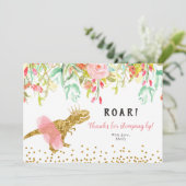 Roze Meisje Dinosaurus Dank u Kaart (Staand voorkant)