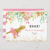 Roze Meisje Dinosaurus Dank u Kaart (Voorkant / Achterkant)