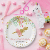 Roze Meisje Dinosaurus Papier Party Bord (Feest)