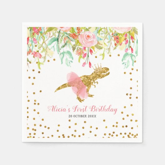 Roze Meisje Dinosaurus Papier Servet (Voorkant)