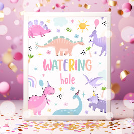 Roze Meisje Dinosaurus Watering Hole Verjaardagsfe Poster