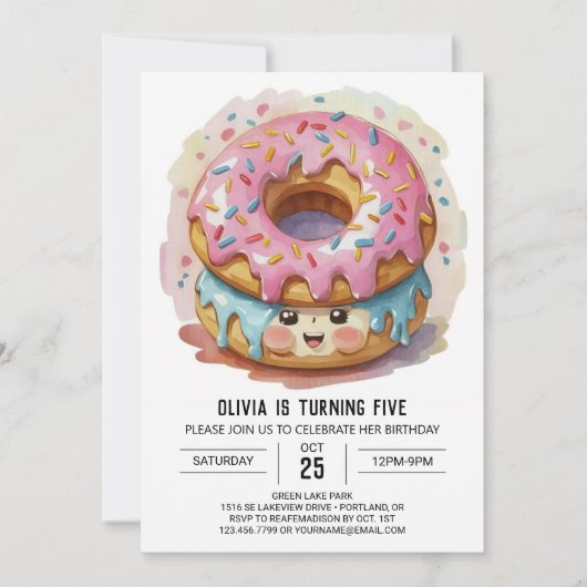 Roze Meisje Donuts Verjaardag Kaart (Voorkant)