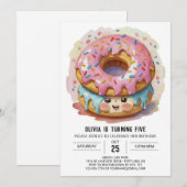Roze Meisje Donuts Verjaardag Kaart (Voorkant / Achterkant)