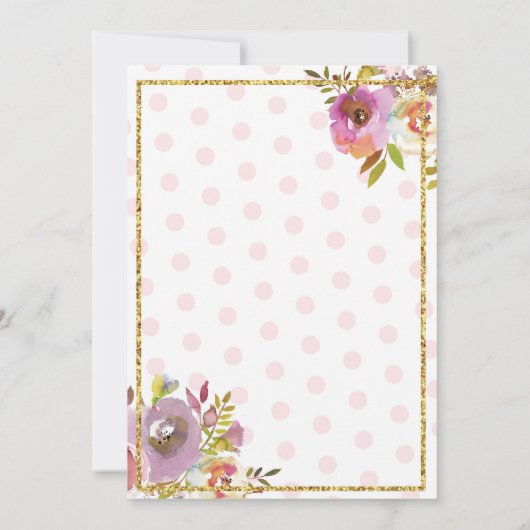 Roze Meisje Doop Bloemen Glitter Uitnodiging (Achterkant)