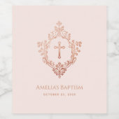 Roze Meisje Doop Crest Elegant  Kruis Wijn Etiket (Enkel label)