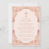 Roze Meisje Doop Eerste Verjaardag  Roos Goud Kaart (Voorkant)