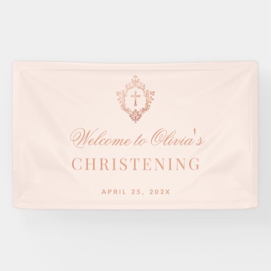 Roze Meisje Doop Elegant  Roos Gouden Kam Spandoek (Horizontaal)