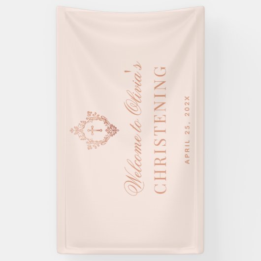 Roze Meisje Doop Elegant  Roos Gouden Kam Spandoek (Verticaal)