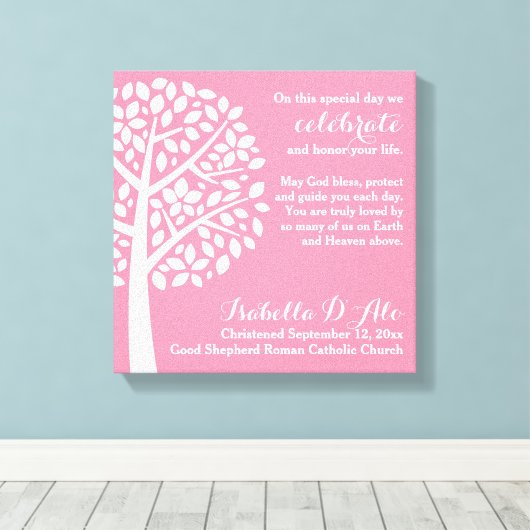 Roze Meisje Doop Gebed Zegen Canvas Afdruk (Insitu (Houten vloer))