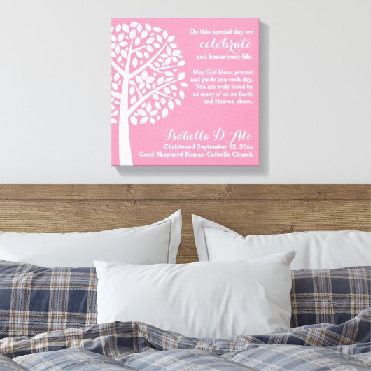 Roze Meisje Doop Gebed Zegen Canvas Afdruk (Insitu (Slaapkamer))