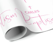 Roze Meisje Doop Inpakpapier (Rol Hoek)