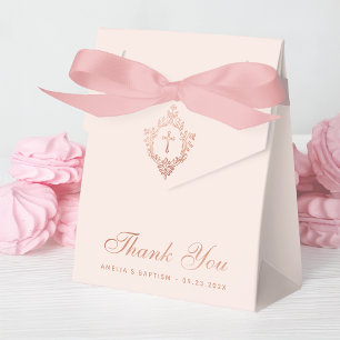 Roze Meisje Doop Kruis Kam Roze Goud Bedankt Bedankdoosjes