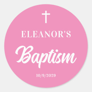 Roze Meisje Doop Ronde Sticker